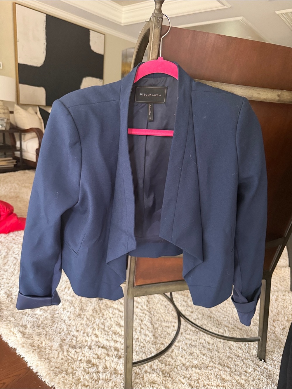 BCBGMaxAzria Navy Open-Front Draped Blazer Cropped